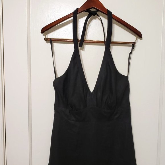 Becky & Max Black Linen Halter Dress women's size 4 - Picture 2 of 10